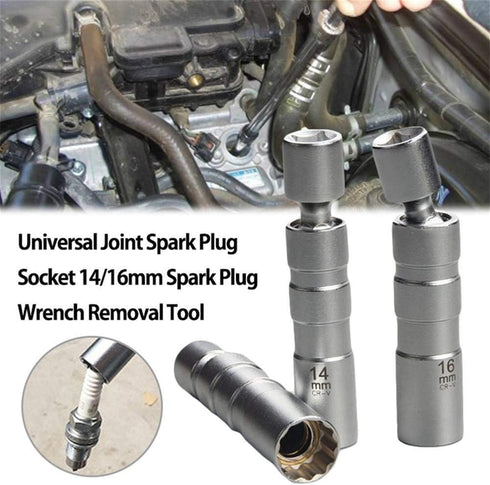 QISF 14MM & 16MM Thin Wall Magnetic Swivel Spark Plug Socket - 3/8-Inch Drive 12-Point Spark Plug Socket Removal Tool - Swivel Extension Permits A...
