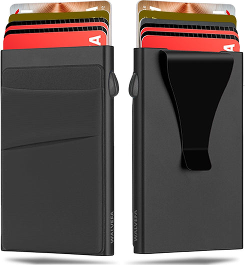 Pop Up Card Holder Wallet - Minimalist Slim Stealth Wallet for Men - RFID Blocking Mens Wallet with Money Clip Cash Pocket - Aluminum Metal Push B...