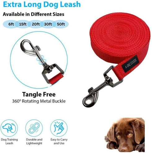 Dog Training Leash 50ft, 30ft, 20ft, and 15ft Long Leads, for Dog Training | Extra Long Line Dog Leash with Handle Great for Puppies & Dogs Traini...