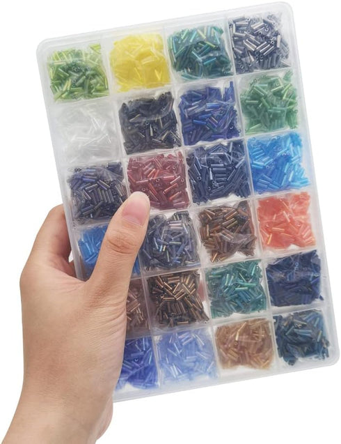 INSPIRELLE 2 * 6mm Tube Beads Kit Glass Bugle Seed Beads Small Craft Beads for DIY Bracelet Necklaces Crafting Jewelry Making (216 Gram, Approx 70...