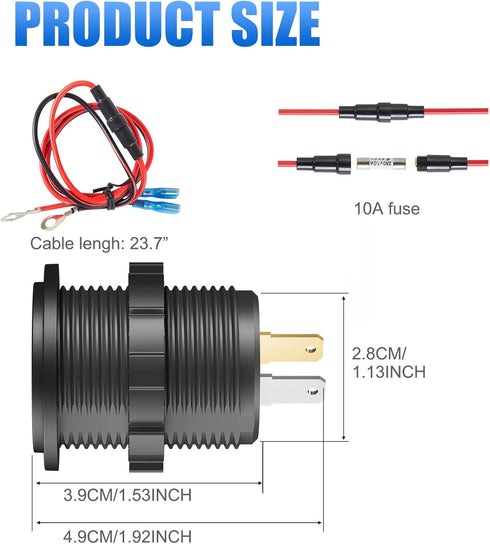 48W 12V USB Outlet USB C Car Socket, PD 30W and QC 18W Car USB Ports Waterproof Cigarette Lighter Replacement Car Charger Power Outlet with LED Di...