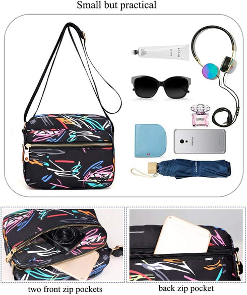 Collsants Small Nylon Purse Mini Crossbody Bag Travel Shoulder Bag Multi Zipper Pockets...