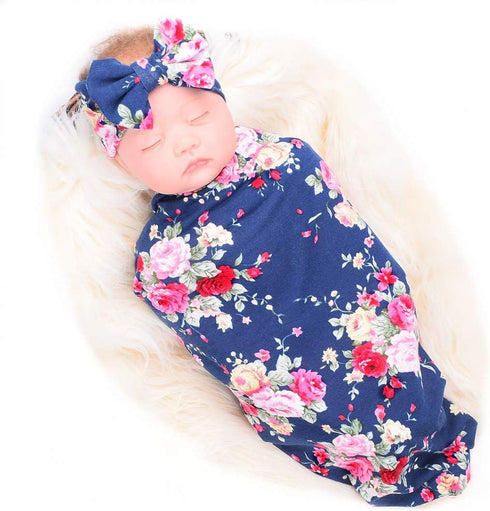 Galabloomer Receiving Blanket Headband Set Flower Print Baby Swaddle Receiving Blankets...