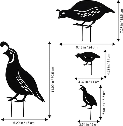 NUOBESTY 4PCS Quail Garden Decorative Statues Metal Quail Garden Stakes Animals Bird Outdoor Decoration for Lawns...