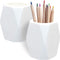 2 Pack Ceramic Pencil Holder,White Geometric Pen Cup Makeup Brush Holder for Girls Women,Desk Accessories Holder,Durable Desktop Organizer Pen Hol...