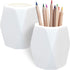 2 Pack Ceramic Pencil Holder,White Geometric Pen Cup Makeup Brush Holder for Girls Women,Desk Accessories Holder,Durable Desktop Organizer Pen Hol...