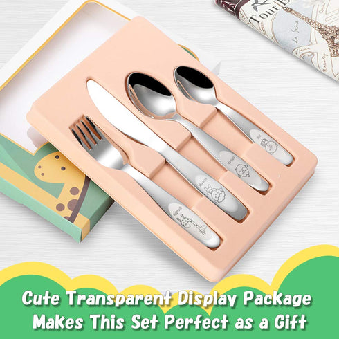 Kids Silverware Set Toddler Utensils 18/8 Stainless Steel 4PCS Fork Spoon and Knife Cutlery Child Flatware for Age 3+...