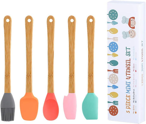 Silicone Spatula, 5 Pack Mini Spatulas Scrapers with Bamboo Handle for Cooking Baking Nonstick Cookware Kitchen Utensils High Heat Resistant BPA F...