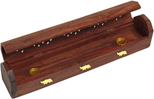 raajsee Beautiful Handmade Wooden Brown Incense Stick Holder Burner Storage Coffin Box - Ash Catcher with Brass Inlay -Home Utilities & Accessorie...