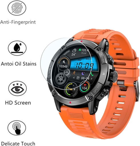Screen Protector Compatible for Jdcrsj Military S66 Smart Watch 1.52" (3 Pack) 9H Tempered Glass Film Compatible for Nehcovbo, Bvlrksc NX8 Smart W...