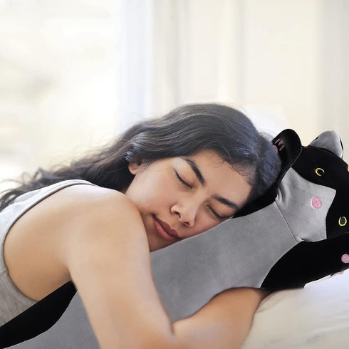 WUYU Lovely Plush Cat Doll Cute Cartoon Soft Stuffed Kitten Pillow Long Throw Sleeping Pillow Doll Toy Gift for Kids Girlfriend Multiple Size (Bla...