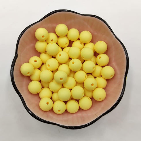 101pcs 15mm Silicone Round Beads for Keychain Making Custard Yellow Color Silicone Pearl Rubber Spacer Beads Accessory Kit for DIY Pens Handmade M...