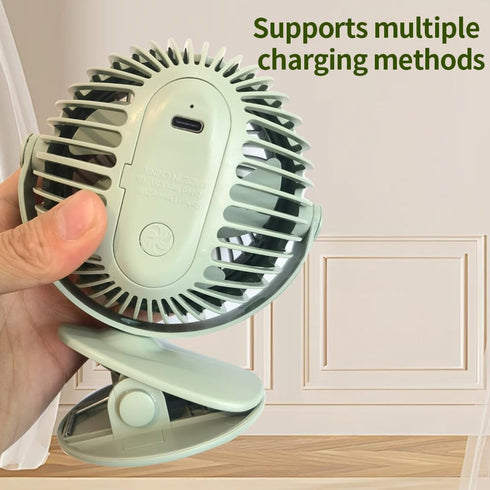 Rechargeable Clip Fan with LED Lights, Portable Powerful Clip Multifunctional Fan, Three Speed Mode, Adjustable Angle Fan,Fan with Warm Light, Amb...
