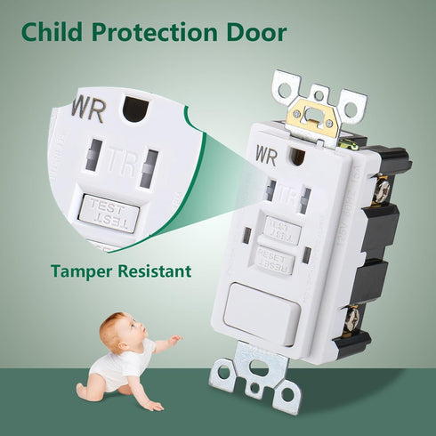 GFCI Outlet,Tamper Resistant GFCI Receptacle with Combination Switch,ETL Listed,Back &Side Wire,White (TR&WR15Amp)...