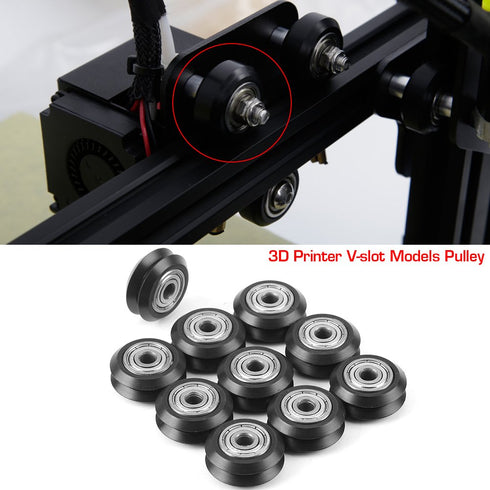 10 Pcs 3 Dimensional Printer Models Pulley POM Plastic Pulley Models V Groove Ball Bearings Pulley Passive Round Wheels Roller Black...