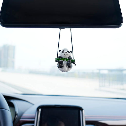 Cute Swinging Panda Car Mirror Hanging Accessories Fun Interior Rearview Mirrors Car Decorations (Panda)...