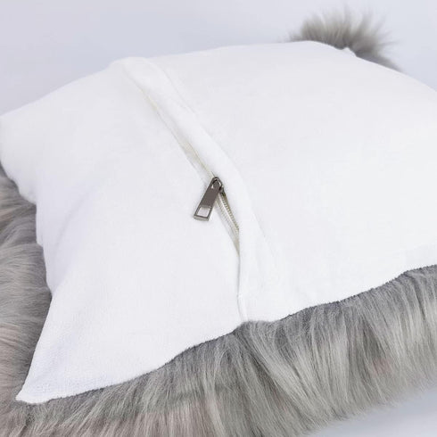 A Fluffy Throw Pillow Cover Covered by Gray Long Hair for Couch Sofa Bed Decoration in Bedroom or Livingroom,18 X 18 inch?Gray...