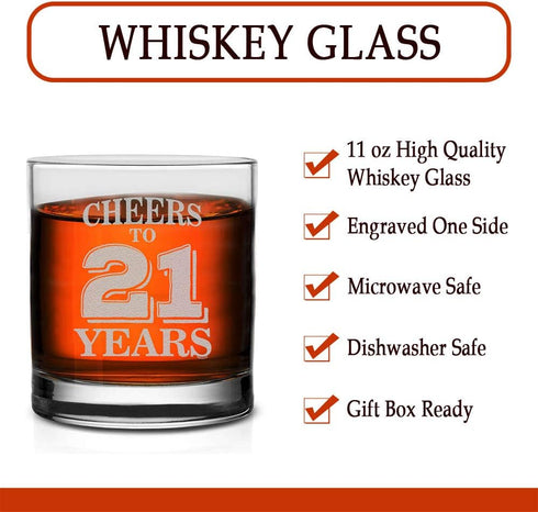 Veracco Cheers To 21 Years Twenty First Birthday Gifts Whiskey Glass Funny For Someone Who Loves Drinking Bachelor Party Favors (Clear, Glass)...