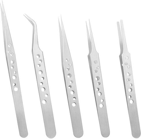 5PCS Soldering Tweezers Needle Nose Tweezers Long Anti-Static Electronic Tweezer Tool Stainless Steel Precision Curved Anti-slip Upgraded Set for ...
