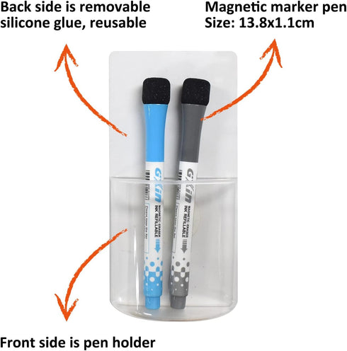 Dry Erase Marker Holder(2 Pack+4 Marker), Removable Wall Pen Holder, Dry Erase Pen Holder for any smooth glossy surfaces...