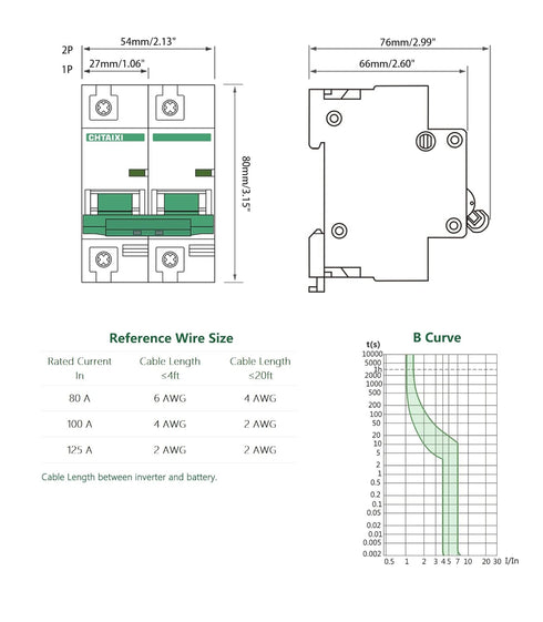 12V-110V DC Miniature Circuit Breaker, 125 Amp 1 Pole Battery Breaker Protector for Solar PV System and RV, Thermal Magnetic Trip, DIN Rail Mount,...