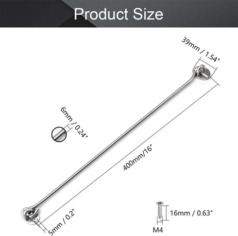 MroMax 2Pcs Cabin Hook and Eye Latch 16" Window Privacy Swivel Hooks Stainless Steel 400mm Gate Door Latches for Home Cabinet Window Kitchen Slidi...