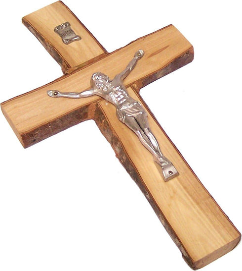 Holy Land Market Olive Wood Cross/Crucifix with Bark Edges from Bethlehem, 9.2" x 5.5" - Holy Land Olive Wood Cross...