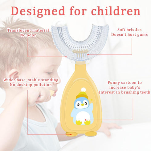 Kids U Shaped Toothbrush Cute Silicone Manual U Shaped Toothbrush Kids 360°Oral Teeth Cleaning Three Sided Toothbrush for Kids Toothbrushes U Shap...