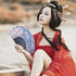 OMyTea® Women Hand Held Silk Folding Fan with Bamboo Frame - with a Fabric Sleeve for Protection for Gifts - Sakura Cherry Blossom Pattern (WZS-1)...