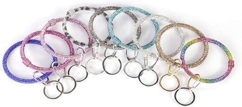 Rhinestone Wearable Keyring Bangle Sparkle Bracelet keychain Wristlet Key Chain for Women, Silver, 3 Inch...