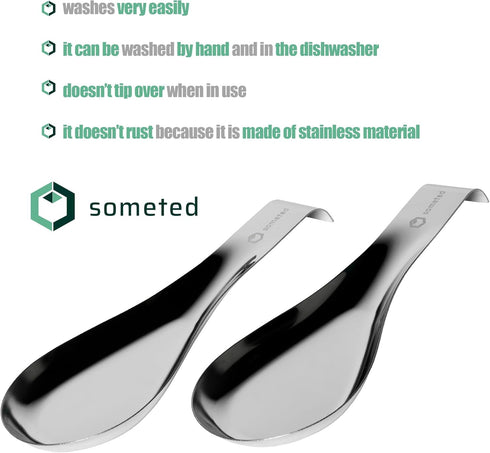 Stainless Steel Spoon Rest-Spatula Ladle Holder Set of 2 Stainless Steel Utensil Spoon Rest Holder Brushed Finish Dishwasher Safe Serving Cooking ...