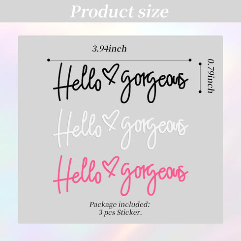 3Pcs Hello Gorgeous Car Rearview Mirror Decals, Vanity Mirror Stickers, Cute Window Vinyl Decal, Car Decal for Women, Fancy Girl Car Accessories...