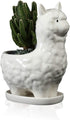 Lependor Cute Alpaca Succulent Planter Pot with Drainage Tray, White Ceramic Cactus/Flower Container, Animal Llama Bonsai Holder for Indoor Plants...