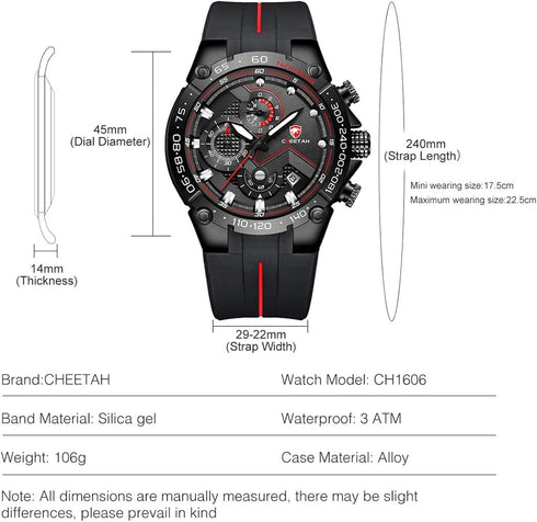CHEETAH Mens Chronograph Watch Outdoor Waterproof Military Tactical Style Quartz Sports Watches for Men with Rubber Strap...