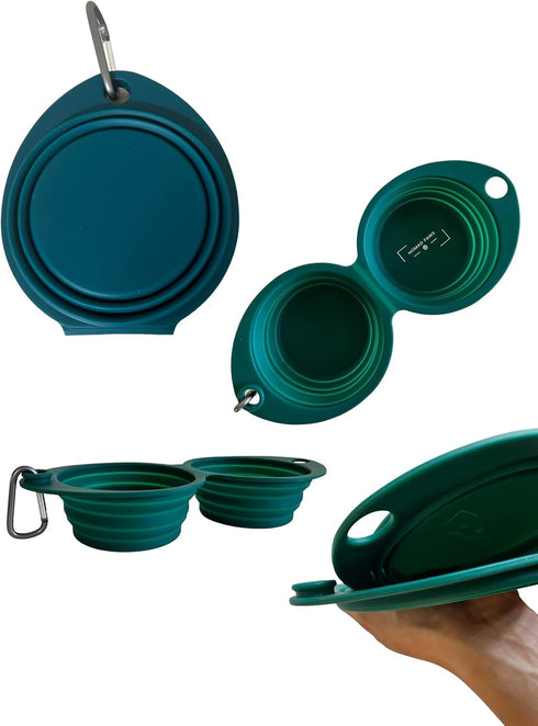 Collapsible 2 in 1 Dog Travel Bowls, Travel Dog Bowls for Camping, Hiking Dog Park, Easy to Store, BPA Free, Two in one Bowl, Double Bowl, Water a...