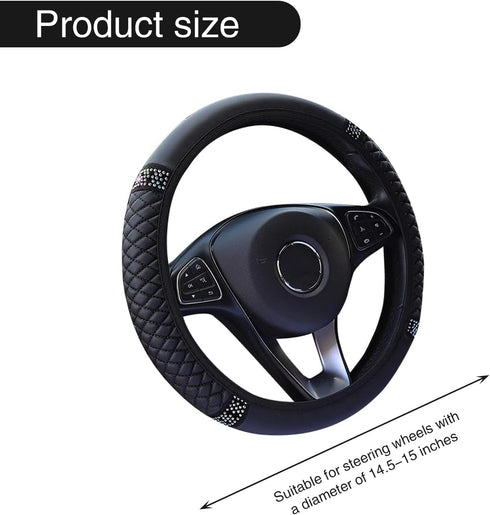 1 PC Bling Automotive Steering Wheel Cover, Rhinestone-Encrusted Leather Elastic Anti-Slip Protective Cover Without Inner Ring, Decorative Accesso...
