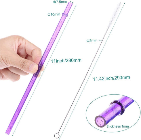 Dakoufish BPA-Free 12 Piece 11 Inch Reusable Clear Plastic Glitter Sparkle Drinking Straw Plus one Cleaning Brush (6color,11inch)...