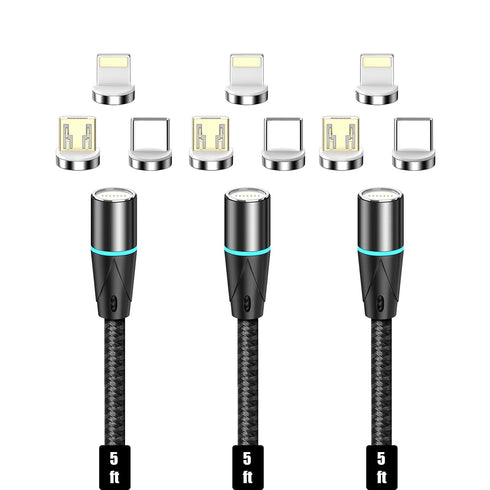 NetDot Magnetic Charging Cable,3in1 Gen12 (5ft/3 Pack Black) 18W Fast Charging Magnetic Phone Charger and Data Transfer Magnetic Charger for USB-C...