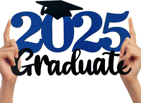 2025 Graduation Party Decorations Wooden Sign Blue Class of 2025 Photo Booth Props 2025 Graduation Picture Props for 2025 Graduation Party Supplie...