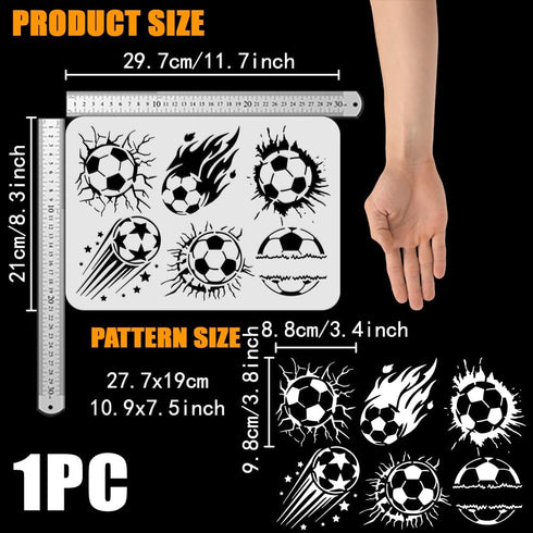 FINGERINSPIRE Soccer Flame Crack Painting Stencil 8.3x11.7inch Reusable Soccer Ball Pattern Drawing Template DIY Art Fire Football Decoration Sten...
