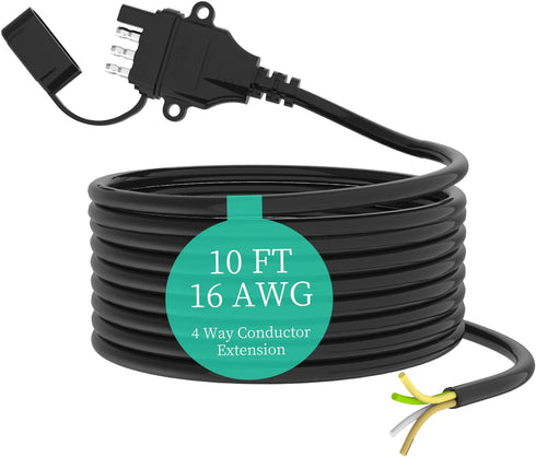 16AWG 10FT Trailer Wiring Harness 4 Pin Flat Trailer Wire Harness Pure Copper 4 Wire Trailer Wire with Jacketed 4 Pin Trailer Connector, Color Cod...