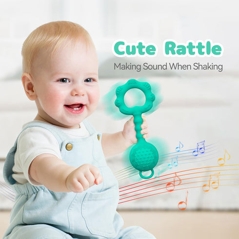 Teething Toys for Babies 0-6 Months, Baby Rattles 6 to 12 Months, 2-in-1 Rattle and Teether Toy for Soothing Sore Gums and Keeps Little Ones Enter...