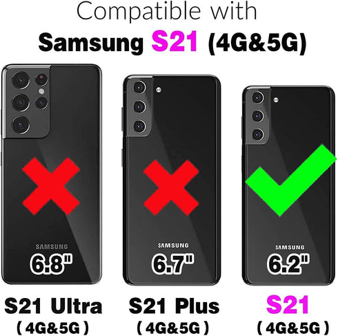 Asuwish Phone Case for Samsung Galaxy S21 Glaxay S 21 5G 6.2 inch Wallet Cover with Tempered Glass Screen Protector and PU Leather Credit Card Hol...