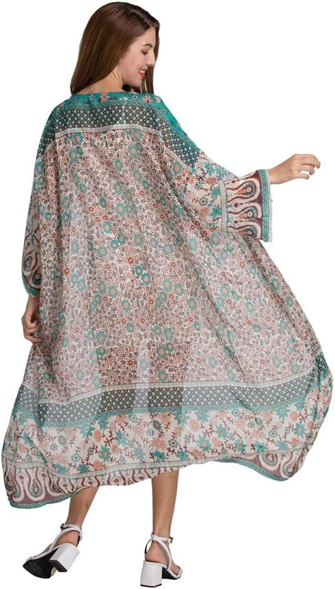 Zoye Chen Women's Loose Kimono Cardigan Floral Print Long Sleeve Cover Up Beach Coverups Bathing Suit for Women...