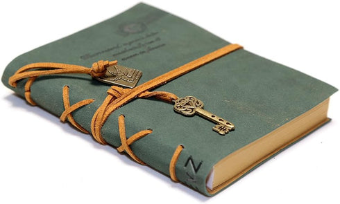 EvZ Leather Writing Journal Notebook, Classic Key Bound Retro Vintage Notebook Diary Sketchbook Gifts with Unlined Travel Journals to Write in for...