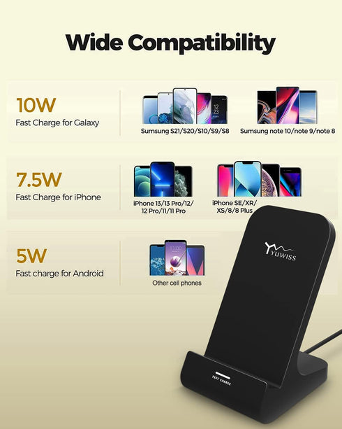 Wireless Charger YW YUWISS Wireless Phone Charger Stand 10W Max Compatible with Apple iPhone 14 13 12/12 Pro Max/ 11Pro/11Pro Max/XR/XS Max/XS/X/8...