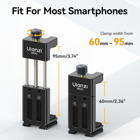 ULANZI MA33 Metal Phone Tripod Mount w Arca Port&2 Cold Shoes, Adjustable Smartphone Tripod Adapter Clamp Cell Phone Stand Holder Suitable for iPh...