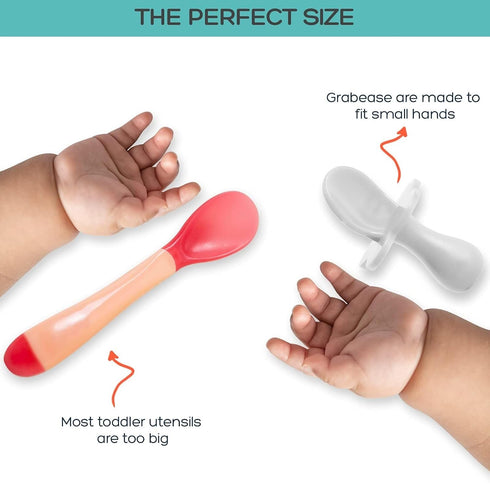 Grabease Toddler Utensils - Toddler Spoons and Forks - Baby Silverware for Self-Feeding - BPA-Free, Phthalate-Free Plastic Set - White...