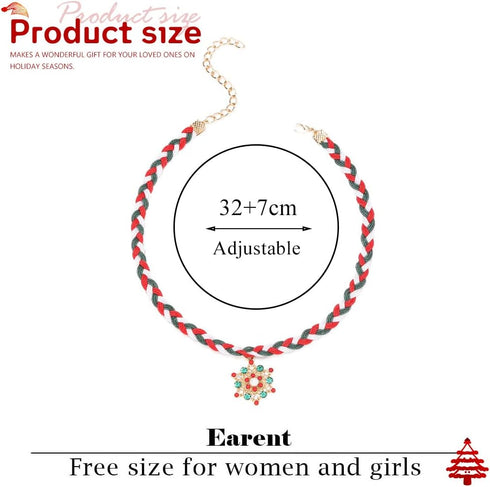 EARENT Christmas Rope Choker Necklace Rhinestone Snowflake Pendant Necklaces Xmas Handmade Braided Rope Neck Chain Holiday Festival Jewelry Gift f...