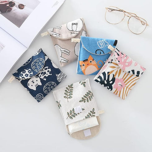 5 Pack Sanitary Napkin Storage Bags Cute Pattern Sanitary Pad Storage Pouch Portable Mini Menstrual Bag Pouch Kit for Women and Teen Girls (5 Styl...
